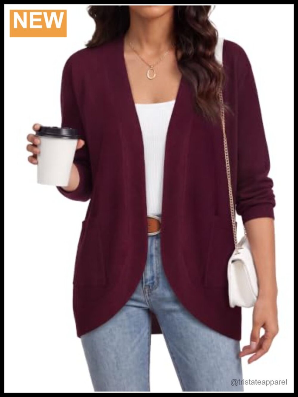 Women Open Front Long Sleeve Cardigan Sweater w Pockets Curved Hem